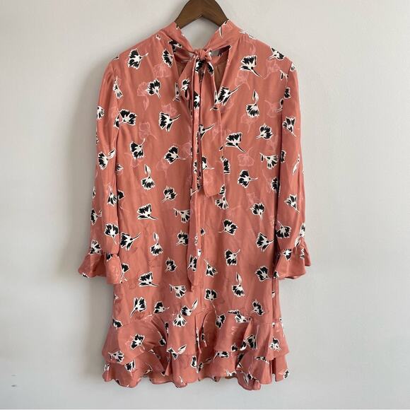 Rebecca Taylor | Women’s Silk Ikat Paintbrush Ruffle Dress High Neck Tie Flowy 8 - Picture 6 of 11